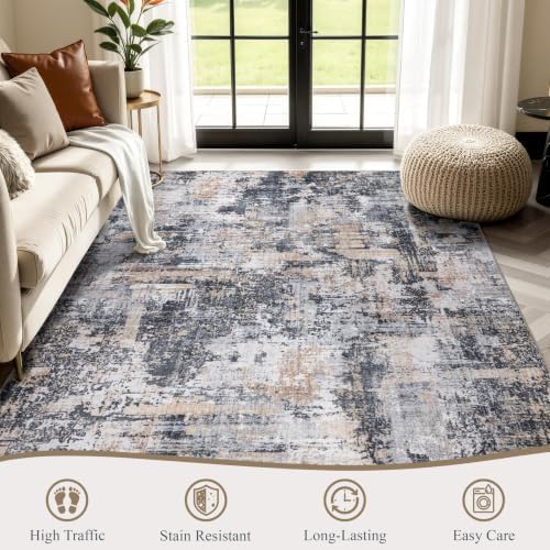 Sasttie 6x9 Washable Area Rug, Modern Abstract Carpet, Black & Cream - Image 2