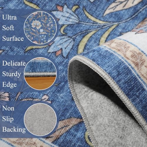 DUKINO 2x8 Runner Rug, Washable Vintage Floral Kitchen Rugs, Sky Blue - Image 6