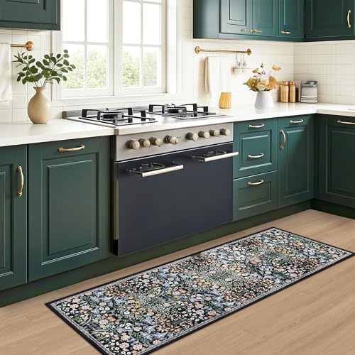 PLHXFR 2x5 Washable Runner Rug：Floral Indoor Kitchen Carpet Dark Black - Image 5
