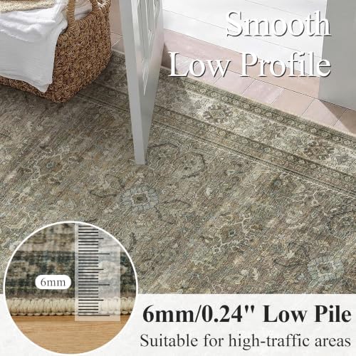 Schweek 2x3 Entryway Rugs Brown Grey Washable Vintage Area Rug Non Slip Mat - Image 4