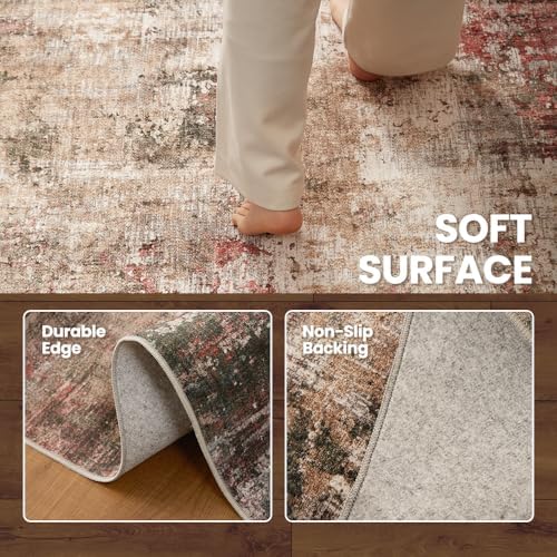 9x12 Rust Red Multi Washable Area Rug for Living Room, Vintage Print - Image 4