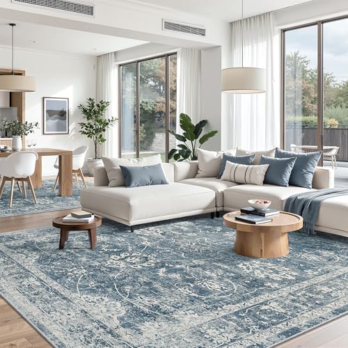 Madane 6x9 Area Rugs for Living Room, Washable Soft Rug Blue by Madane