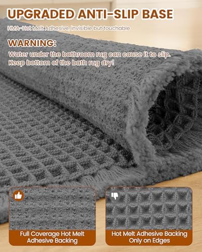 Smiry Waffle Bath Mat 36X24, Extra Soft Absorbent Bathroom Rugs, Dark Grey - Image 5