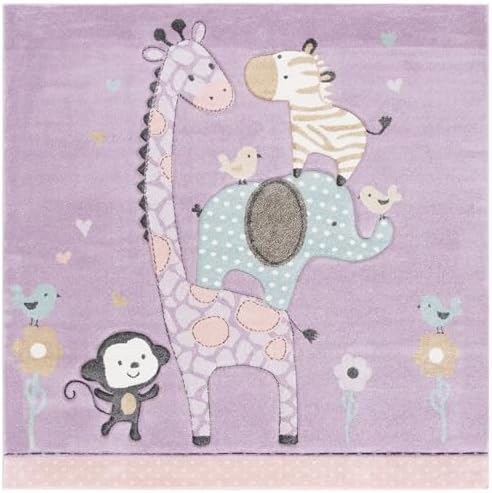 SAFAVIEH Carousel Kids Square Rug 6'7", Modern Purple CRK120V - Image 3