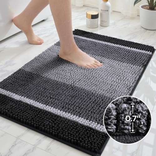 HOMEIDEAS Black Bathroom Rugs Sets 2 Piece Chenille, 20"x32"+17"x24" - Image 5