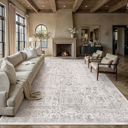 PureCozy Gray Area Rug 10x14 Vintage Floral by PureCozy