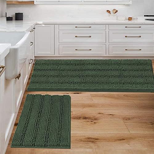 H.VERSAILTEX Bathroom Rugs Bath Mats Sets Super Absorbent Chenille Striped Bath Mats Non Skid Machine Wash Dry Rugs for Bathroom Floor Set of 2(Bronze Green, 47 x 17 Plus 17 x 24 - Inches) by HVERSAILTEX