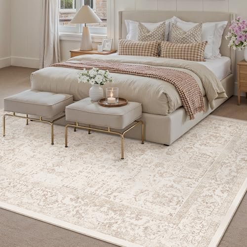 PureCozy Beige Area Rug 5x7 Vintage Floral - Image 3