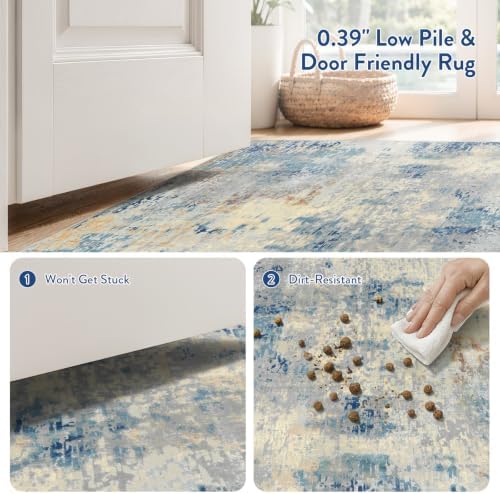 Lahome 2x4 Washable Hallway Runner Rug, Non Slip Runner Rug, Easy Clean Soft Stain Resistant Carpet for Entrance, Front Door, Door-Friendly Mat with Low Pile, 2 x 4 Blue/Ivory - Image 6