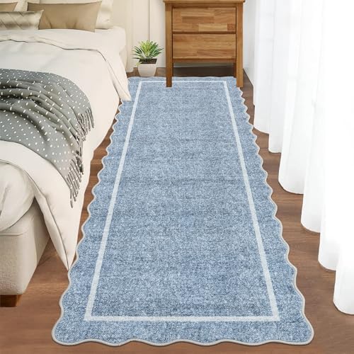 GarveeHome Scalloped Washable Kitchen Runner Rug 2x8 Non Slip, Blue - Image 3