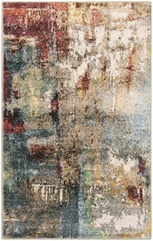 Lahome Modern Abstract Area Rug - 3x5 Washable Bedroom Rug Soft Throw Entry Mat Non-Slip, Contemporary Faux Wool Stain Resistant Floor Carpet for Living Room Kitchen Chair Door,Red/Multi - Image 2