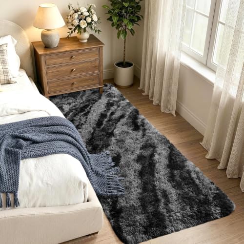 Noahas 2x6 Black Fluffy Soft Runner Rug Non-Slip for Bedroom Dorm Hallway - Image 2