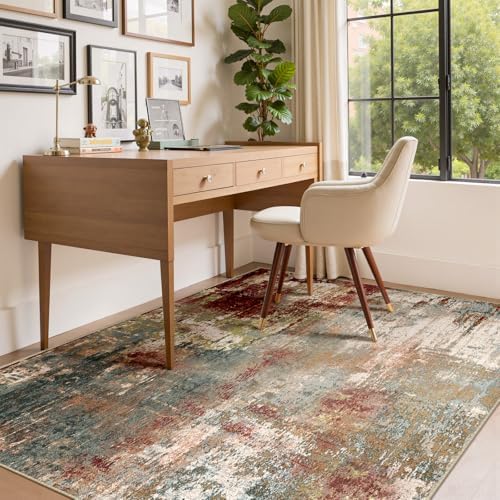 RELEANY Washable 4'x6' Abstract Area Rug for Living Room Rustic Brown - Image 4