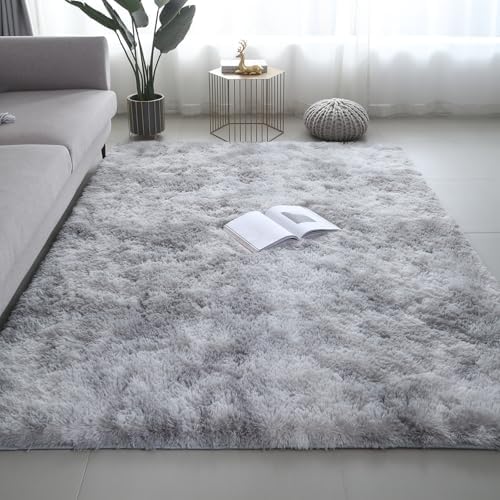 Shag Area Rugs for Bedroom Living Room,5X8 Ultra Soft Fluffy Area Rugs for Dorm,Indoor Carpet Plush Rugs for Home Decor,Tie-Dye Grey - Image 6