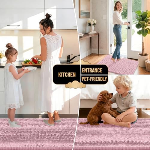 OLANLY Thick Chenille Small Bathroom Rugs Mats 24x16, Dusty Rose - Image 6