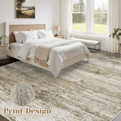 Washable Rug 8x10 Area Rugs for Living Room: Large Neutral Soft Rug Abstract Non Slip Low Pile Modern Carpet for Bedroom Kitchen Nursery Office Dining Room Indoor (Brown, 8'x10') - Image 2