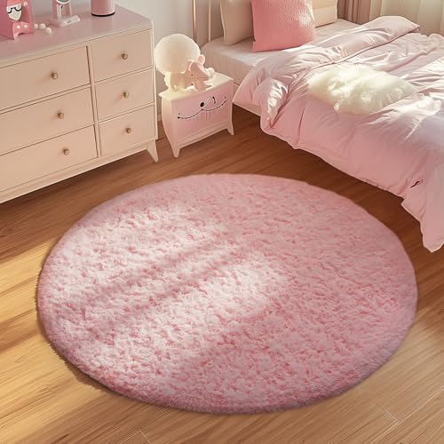 Ophanie Soft Fluffy Shaggy Rugs for Bedroom Living Room Dorm Nursery Home Decor Aesthetic,Color Pale Pink, Size 4' Round - Image 5