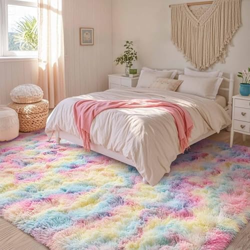 FinRèc Home 6x9 Non-Slip Fluffy Area Rugs for Living Room (Rainbow) - Image 2