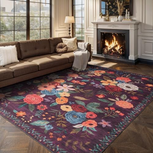 Area Rug 10x14 for Living Room, Machine Washable Floral Rug - Image 6