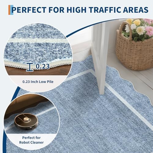 GarveeHome Scalloped Large Living Room Area Rug 8x10 Machine Washable, Blue - Image 7