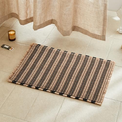 TYUU Waffle Bath Mat, Boho Bathroom Rugs Non Slip, 30x20 Black & Khaki by TYUU