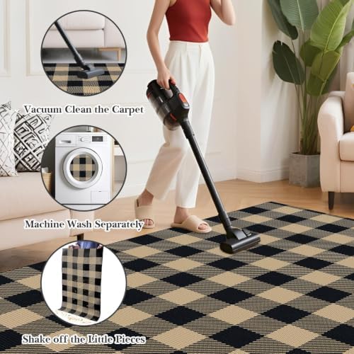 Outdoor Rugs, Brown and Black Area Rug Checkered 3’x 5’ - Image 6