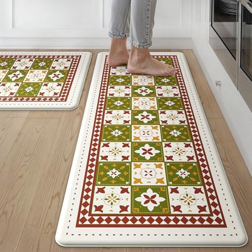 GENIMO Anti Fatigue Kitchen Mats for Floor 2PCS, Standing Rugs, Dark Green by GENIMO