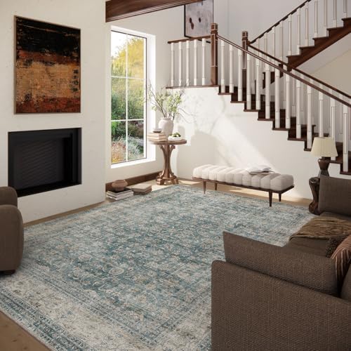 Machine Washable Living Room Rug: 5x7 Area Rugs for Bedroom Vintage Stain Resistant Non Slip Low Pile Lightweight Boho Carpet for Kitchen Dining Room Farmhouse Kids Room Nursery - Image 3