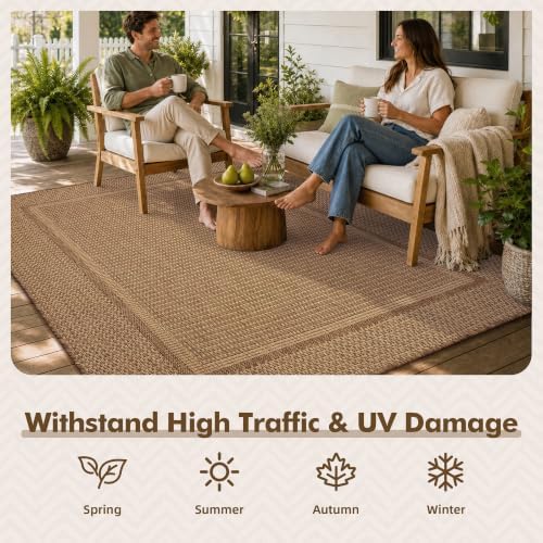 MontVoo-3x5 Outdoor Rug Porch Entryway Rug-Polypropylene Indoor Outdoor Rugs for Entryway Kitchen Balcony Patio, Textured Weave, Durable, Fade-Resistant, Non-Shedding, Modern Neutral Brown - Image 5