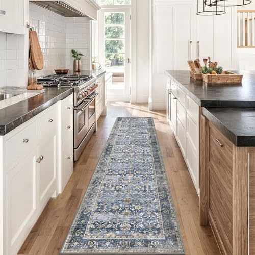 KUTA Vintage Washable Runner Rug 2x8 Blue Grey Beige Runners for Hallways - Image 3