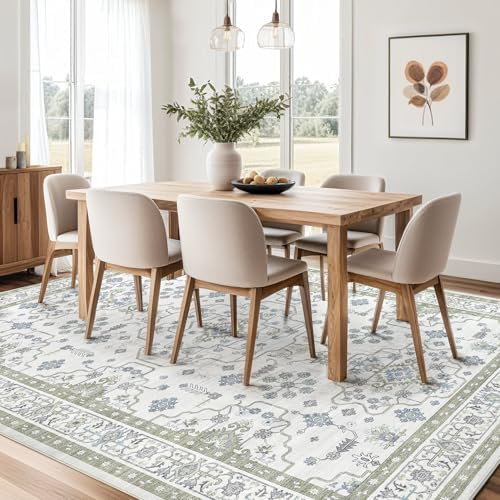 Area Rug 8x10 for Living Room - Washable Oriental Vintage Floral Distressed Large Indoor Carpets with Non Slip Back for Bedroom Dining Room Nursery Office Home Decor -Light Green - Image 7