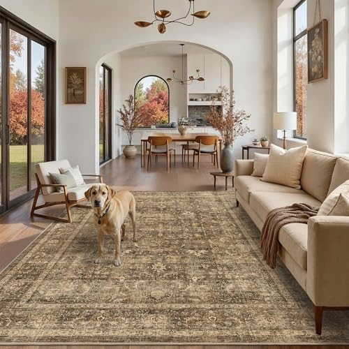 6x9 Washable Bedroom Area Rug Non-Slip Vintage Brown Large Carpet by HOME