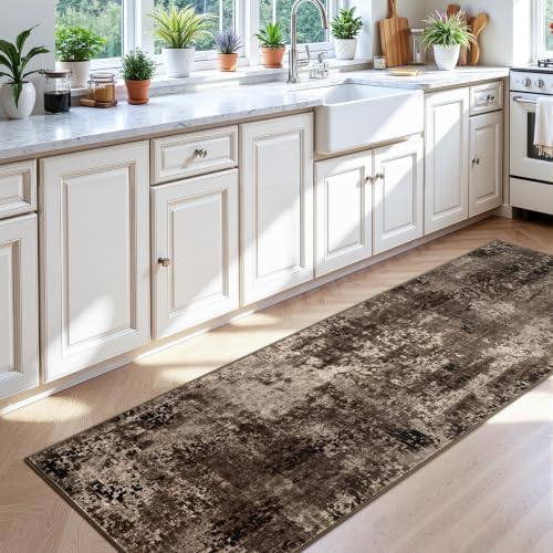 3x8 Brown Rug Runners for Hallways Kitchen Runner Rug Non Slip Washable Black Long Runner Rugs with Rubber Backing Soft Abstract Carpet Runner for Bedroom, Kitchen, Bathroom, Entryway - Image 4