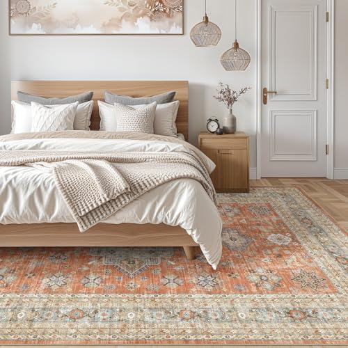 cotiled 8x10 Area Rug for Living Room, Washable, Traditional, Orange - Image 6