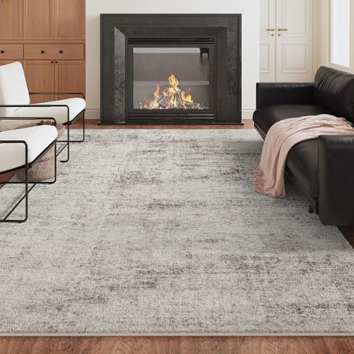 6x9 Beige Washable Area Rug for Living Room, Vintage Print Carpet by Unknown