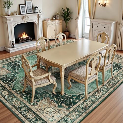 Lofus 8x10 Green Washable Rugs, Vintage Floral Area Rug for Living Room - Image 3