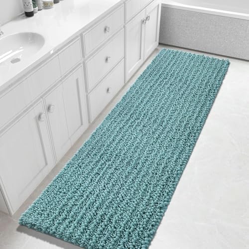 Yimobra Bathroom Runner Rug 70x24 Inch - Extra Long Non Slip Chenille Bath Mat, Soft & Absorbent, Machine Washable Shaggy Hallway Carpet for Vanity Tub Shower, Teal Blue Home Decor Accessories by Yimobra