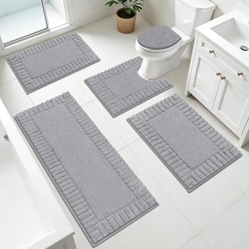 Pauwer Bathroom Rugs Set 5 Piece, Microfiber Bath Mat Set, Light Grey by Pauwer