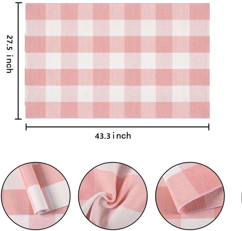 Pink White Layered Doormat 27.5"x43.3"Washable Buffalo Plaid Outdoor Rug - Image 2