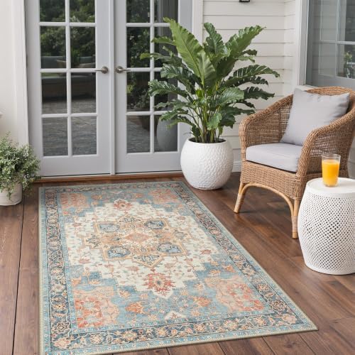 GENIMO Indoor Outdoor Rug, Washable for Patio and Deck, Peach Blue, 3x5 - Image 3