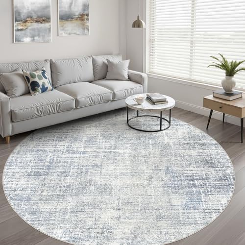 LOONGRUG Round Rug 5x5 Washable Neutral Modern Rug for Living Room Blue - Image 6