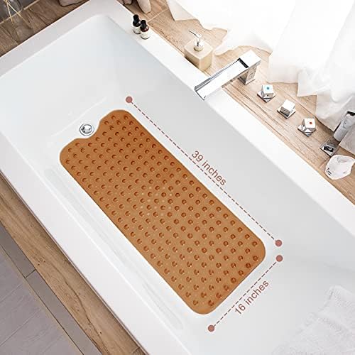 TEESHLY Bathtub Mats for Shower Tub, Extra Long Non-Slip 39 x 16 Inch Bath Mat with Drain Holes and Suction Cups, BathMat for Bathroom with Machine Washable (Clear Brown) - Image 4