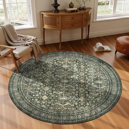 4ft Area Rugs for Living Room Bedroom, Green Washable Non-Slip Carpet by Lofus