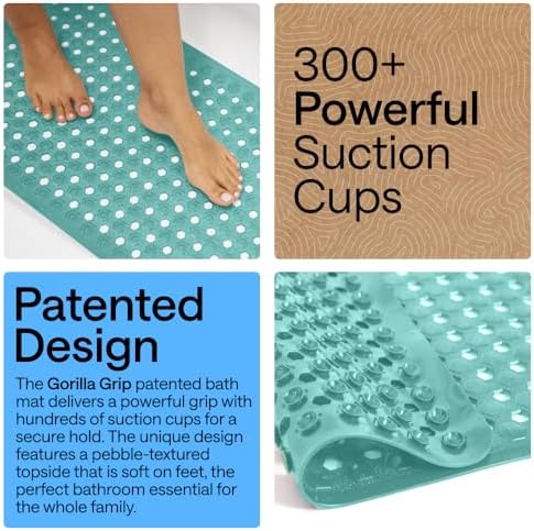 GORILLA GRIP Bath Tub Shower Mat, Bathtub Floor Liner, 35x16 Turquoise - Image 3