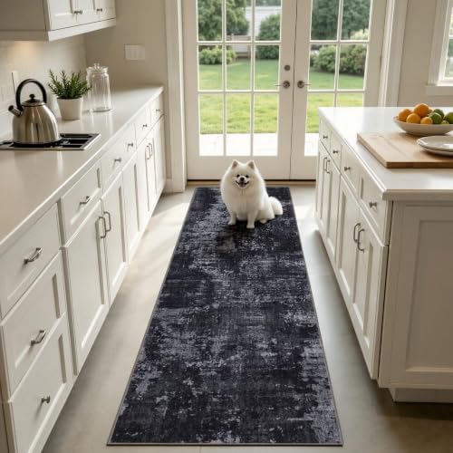 Sasttie 2x10 Runner Rug, Modern Abstract Hallway Carpet, Black & Grey by SASTTIE