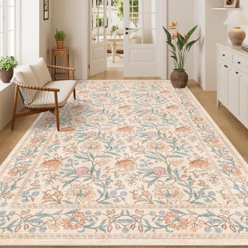 DUKINO 5x8 Area Rug, Vintage Floral Washable Rugs for Living Room, Beige - Image 7