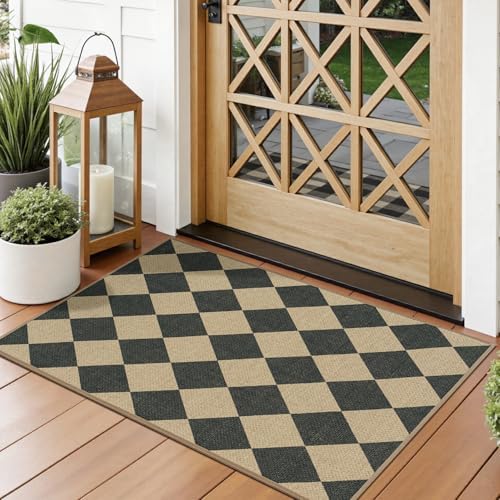 Lessymo Checkered Easy Jute Entryway Rug, 2x3 Washable Non Slip Door Mat - Image 3