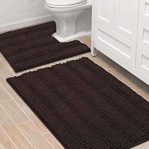 H.VERSAILTEX Bathroom Rugs Bath Rug Set 2 Piece Bathroom Contour Rug Toilet Mat Sets Non Slip Contour Bath Rug Ultra Thick Water Absorbent Striped Bath Mats(36" x 24" Plus 20" x 24" U, Chocolate) by HVERSAILTEX