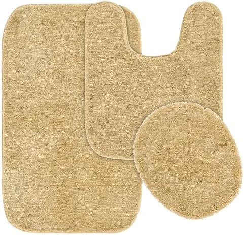 Garland Rug Traditional Nylon Washable Linen 3 Piece Set - Lid, Contour, Bath Rug - Soft, Absorbent, and Stylish for Your Bathroom by Garland+Rug