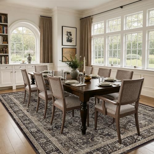 Washable Area Rug 10x14 Living Room, Vintage MCM, Black/Brown/Beige - Image 3